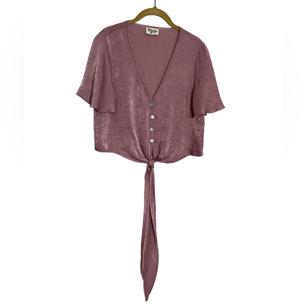 Show Me Your Mumu Pink Tie Front Crop Top Small